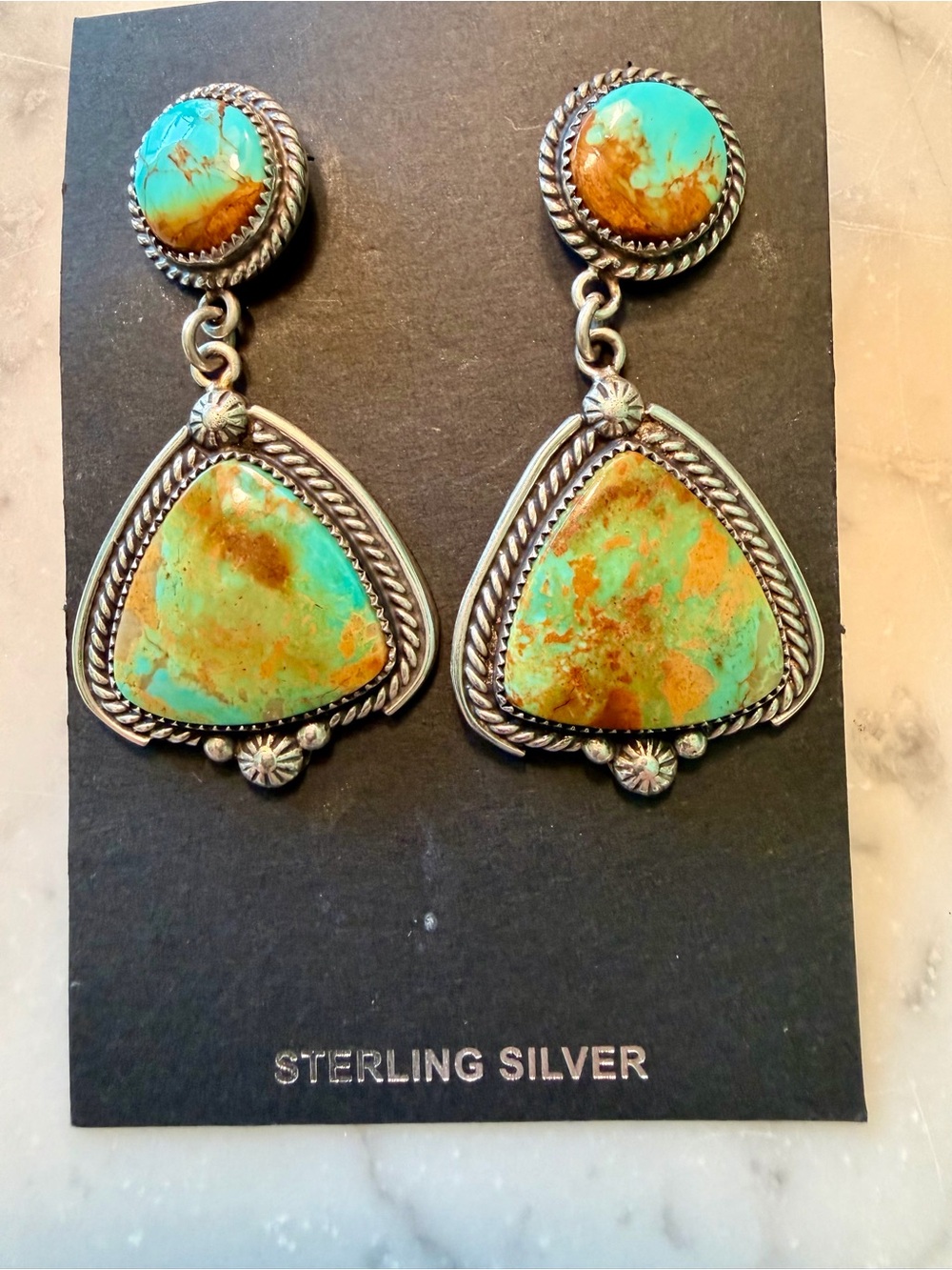 Royston Turquoise Native American Drop Earrings - Authentic